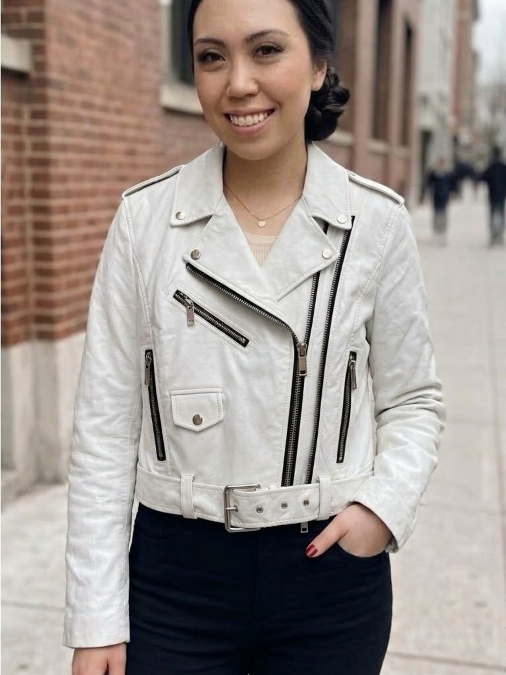 NWT MICHAEL Michael Kors White Faux Leather Moto Jacket - Size L